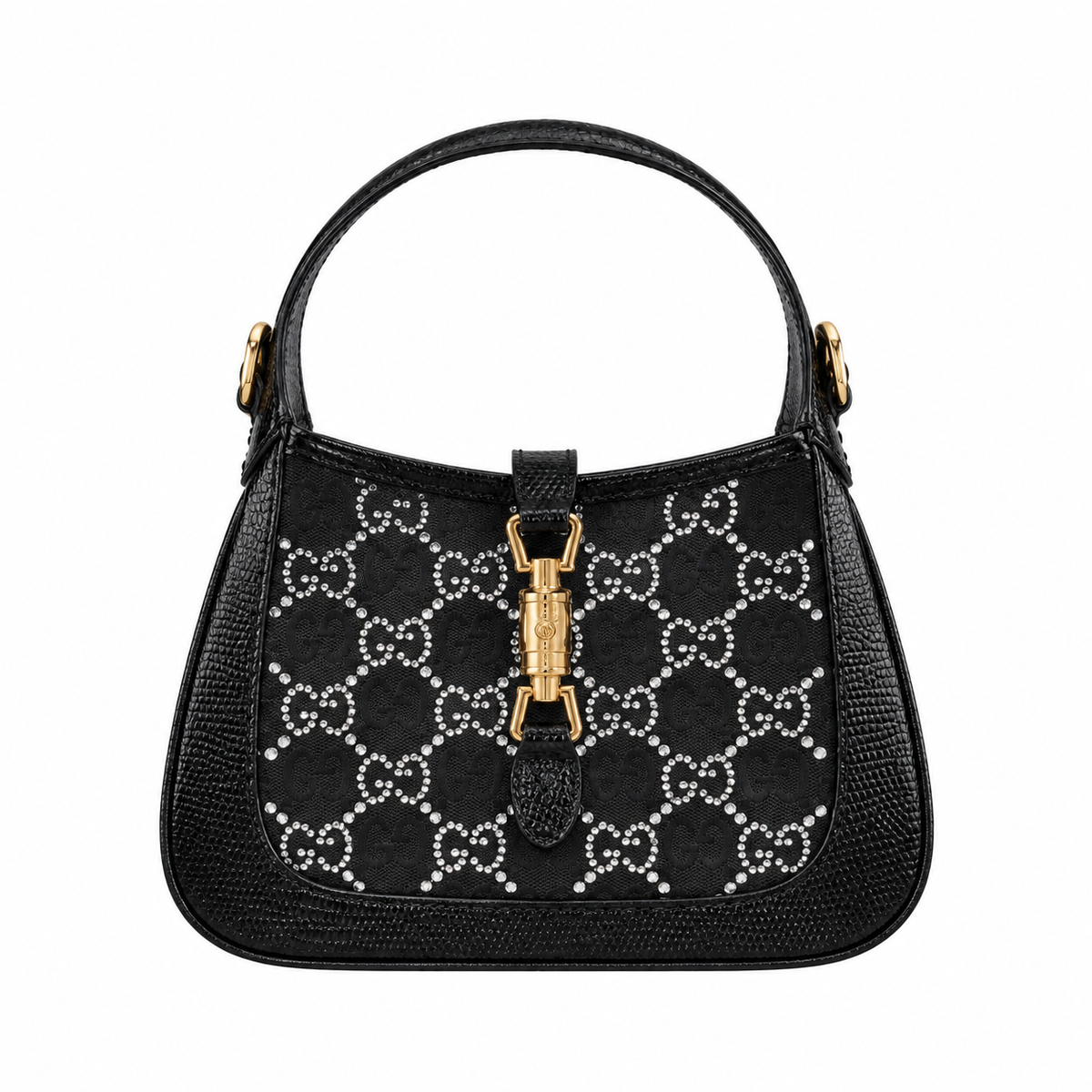 Gucci Jackie 1961 Mini Hobo in Crystal-Embellished Black GG Canvas