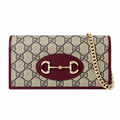 Gucci Horsebit 1955 Chain Wallet in GG Supreme Canvas with Bordeaux Leather Trim