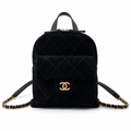 Chanel Velvet Quilted Mini Backpack | CC Turn-Lock Gold Chain Black — 22cm