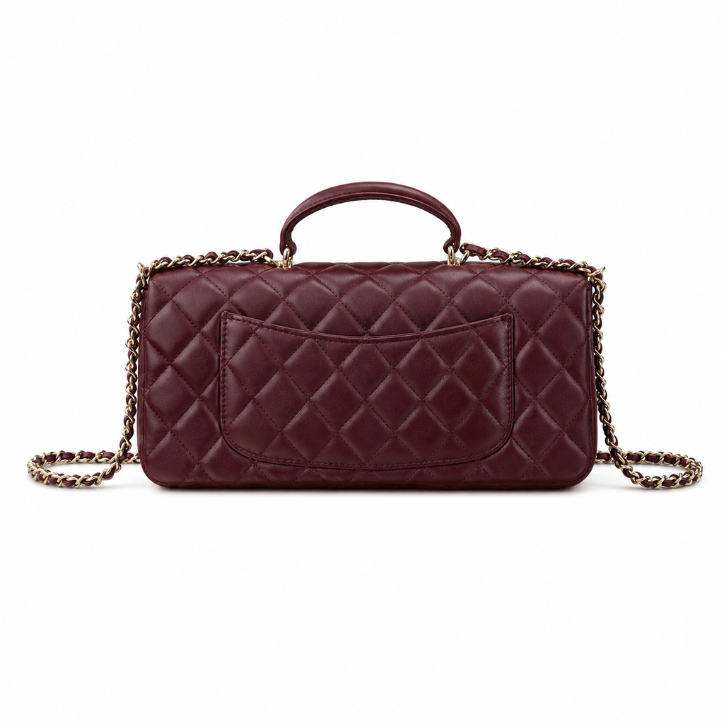 Chanel Oxblood Large Diamond-Quilted Lambskin Flap Bag | Top Handle & Tonal Chain