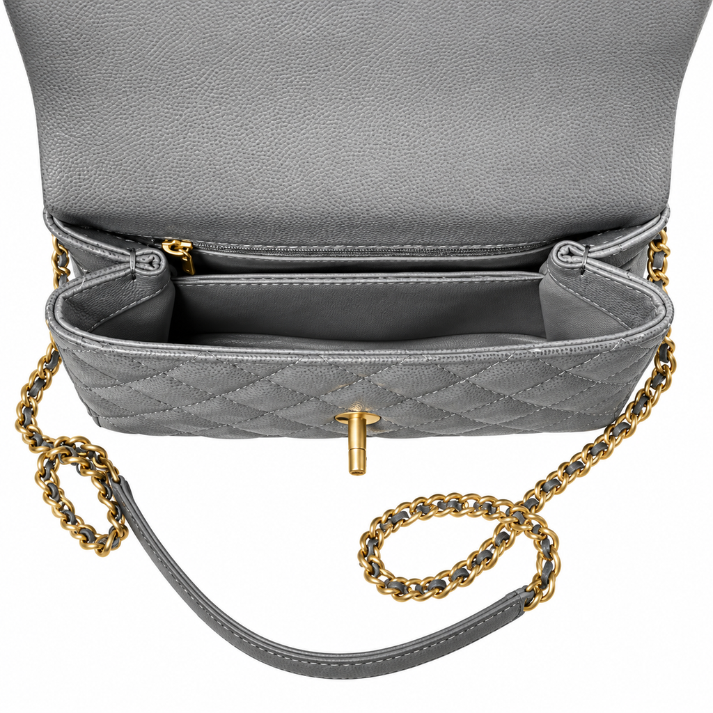 Chanel Coco Handle Quilted Caviar Top Handle Bag Grey 23cm