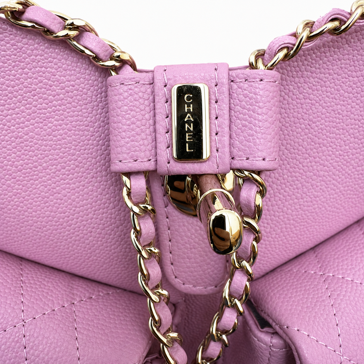 Chanel Duma Caviar Backpack | CC Turn-Lock Silver Chain Orchid Pink — 20.5x20cm