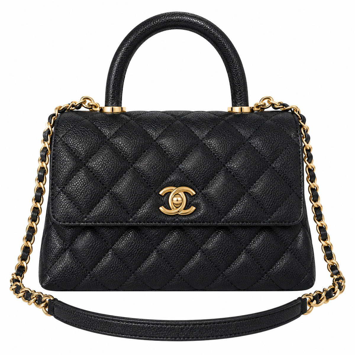 Chanel Coco Handle Quilted Caviar Top Handle Bag Black 23cm