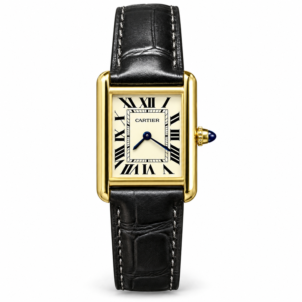 Cartier Tank Must Small 18K Yellow Gold Ivory Dial Black Alligator Strap Watch