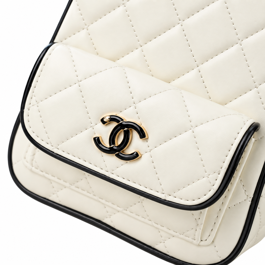 Chanel Quilted Lambskin Mini Backpack Ivory Black Border 18×13×9cm
