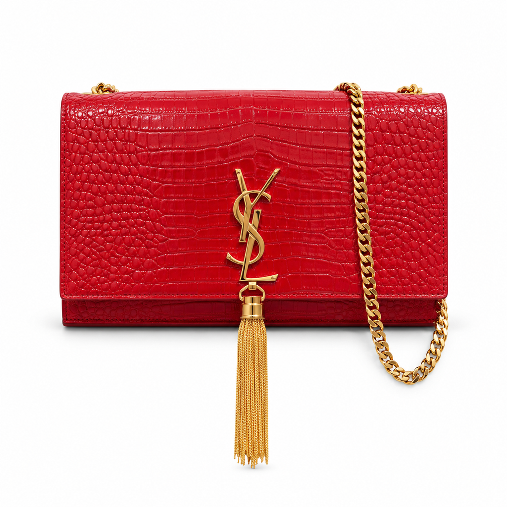 YSL Kate Tassel Chain Bag – Red Croc-Embossed Leather
