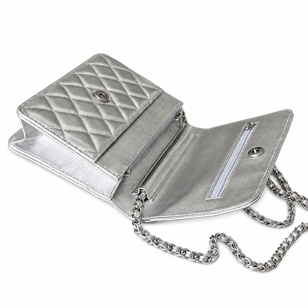 Chanel Wallet on Chain Quilted Metallic Lambskin Silver 19cm