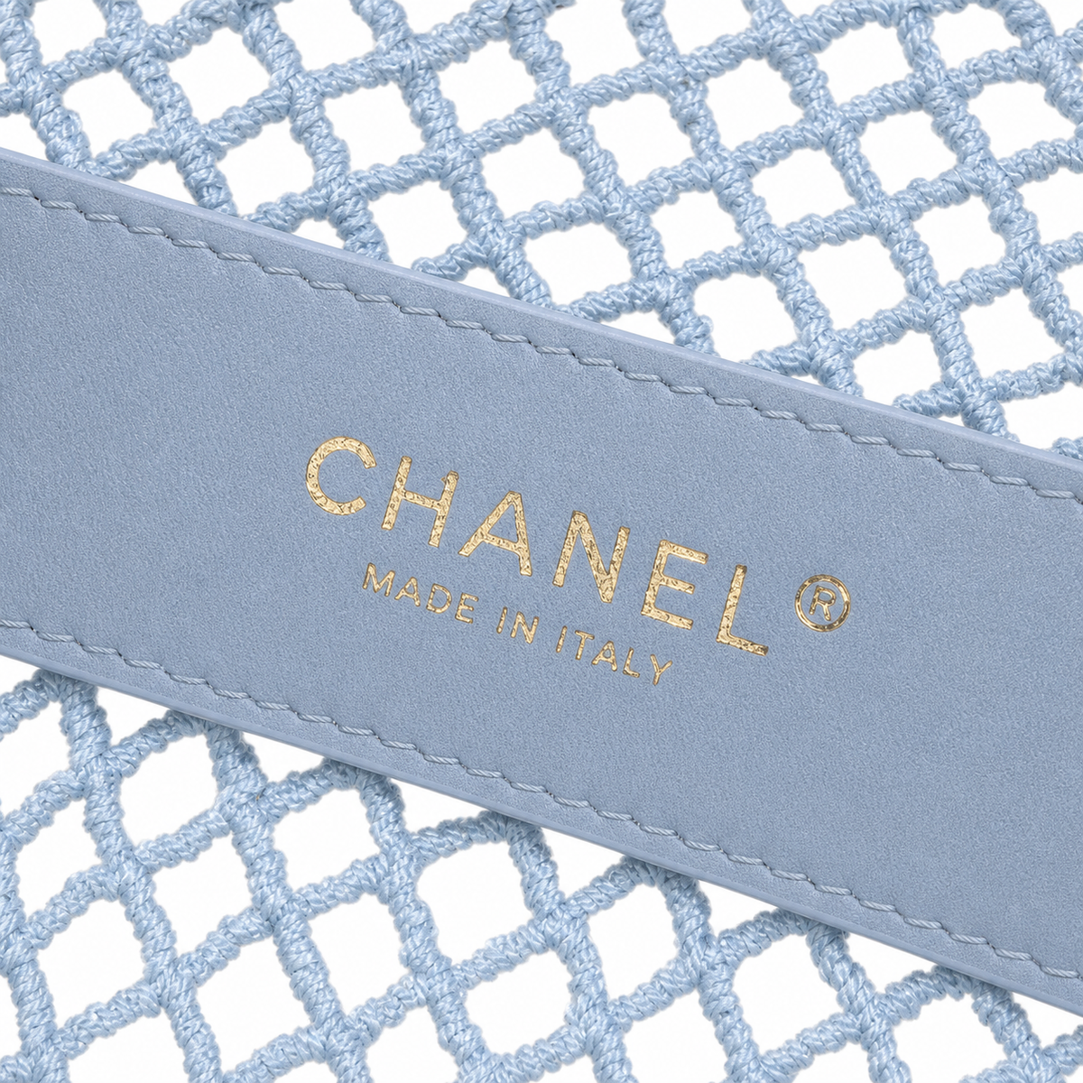 Chanel Pale Blue Open-Weave Crochet Classic Double Flap | Gold CC — 21cm